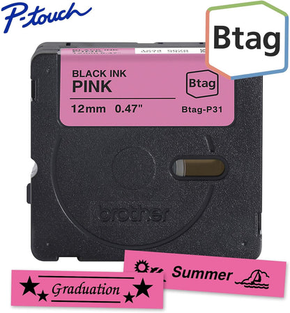 Brother Genuine P-Touch Btag BTAG231 Black on White Label Tape ~1/2in by 13.1ft (12mm x 4m). (Works Only with Brother PT-N10, PT-N20, PT-N25BT Label Makers)