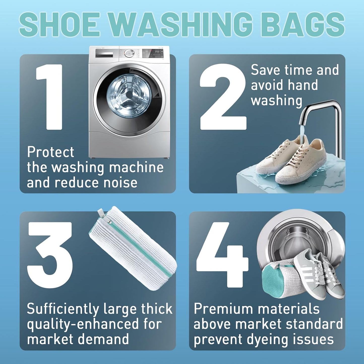 XXL Shoe Washing Machine Bag, Laundry Shoe Bag for Washer and Dryer, Laundry Shoe Bag Protect Sneaker, Running Shoes, Bras, Delicates and Toys, Includes 2 Shoes (White 1 Pack)