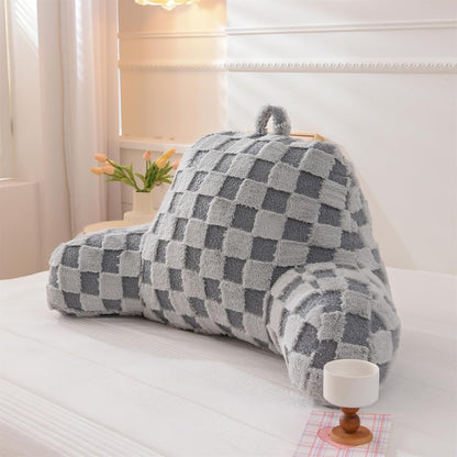 Aimuan Reading Pillow Checkered Bed Rest Wedge Backrest Checkerboard Pillow with Arms Back Support for Sitting Up in Bed Cushion Incline Rest Sleeping Snoring Pillow (Beige,Large)