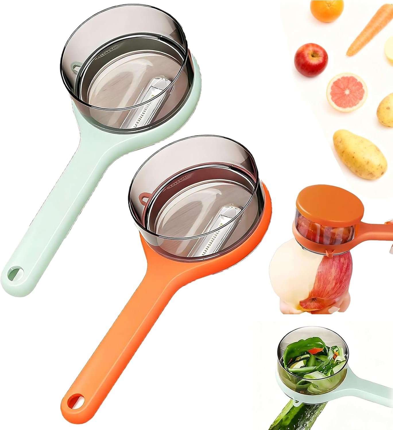 Peeler with Container - New with Box Storage Kitchen Special Fruitpeeler，Vegetable Peeler with Storage Box, Double-Sided Stainless Steel Multi-function Peeler for Home Kitchen (Orange)