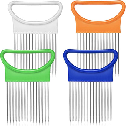 4 Pieces Onion Holder Slicer Stainless Steel Vegetable Tomato Holder Slicer Cutter for Kitchen Worker Safety Cooking Tools, 4 Colors