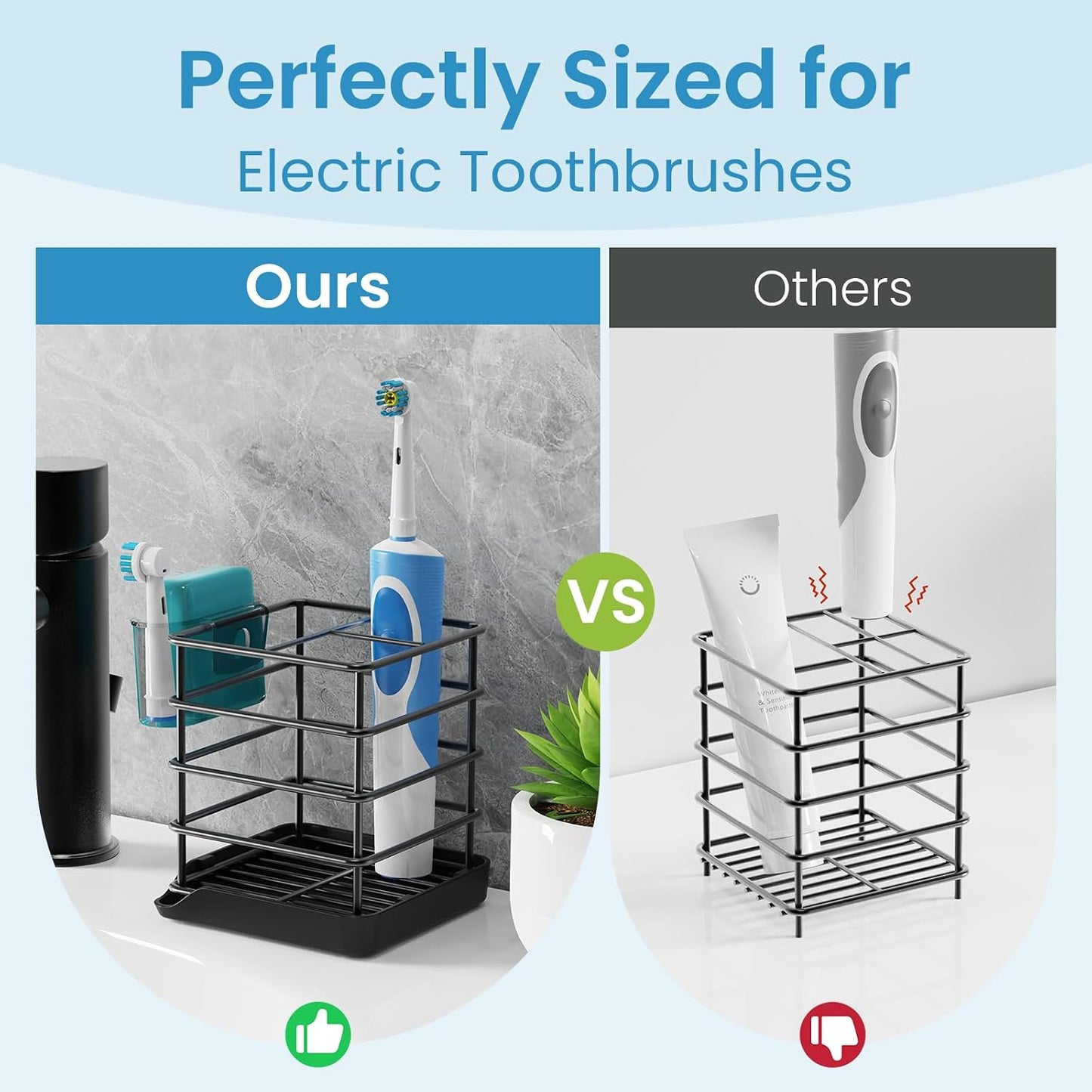 Toothbrush Holders for Bathroom,Black,Stainless Steel,Detachable,Tray,3 Slot