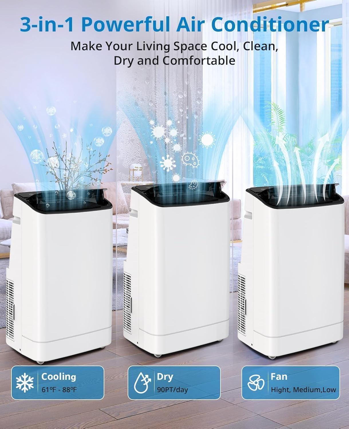 Garvee 14,000 BTU Portable Air Conditioner, 3-in-1 Portable AC for Rooms | Fast & Quiet Cooling for Rooms up to 750 Sq.Ft, Remote Control, LED Display Panel, Included Easy Install Window Kit