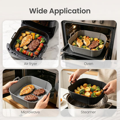 Redfly 2 Pack Silicone Air Fryer Liners,Square Reusable to 8.5in Air Fryer | Compatible with Ninja AF141 181、COSORI 5-6.5 QT Non-Stick Basket Inserts,Silicone Mat Bowl Air Fryer Accessories Kitchen