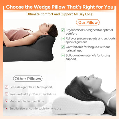Memory Foam Wedge Pillow, 27° Angled Ergonomic Contoured Intimacy Couples Positioning Pillow for Reading, Back & Neck Support, Multi-Functional Body Support Cushion with Removable Cover