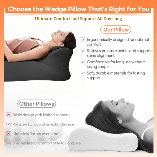 Memory Foam Wedge Pillow, 27° Angled Ergonomic Contoured Intimacy Couples Positioning Pillow for Reading, Back & Neck Support, Multi-Functional Body Support Cushion with Removable Cover