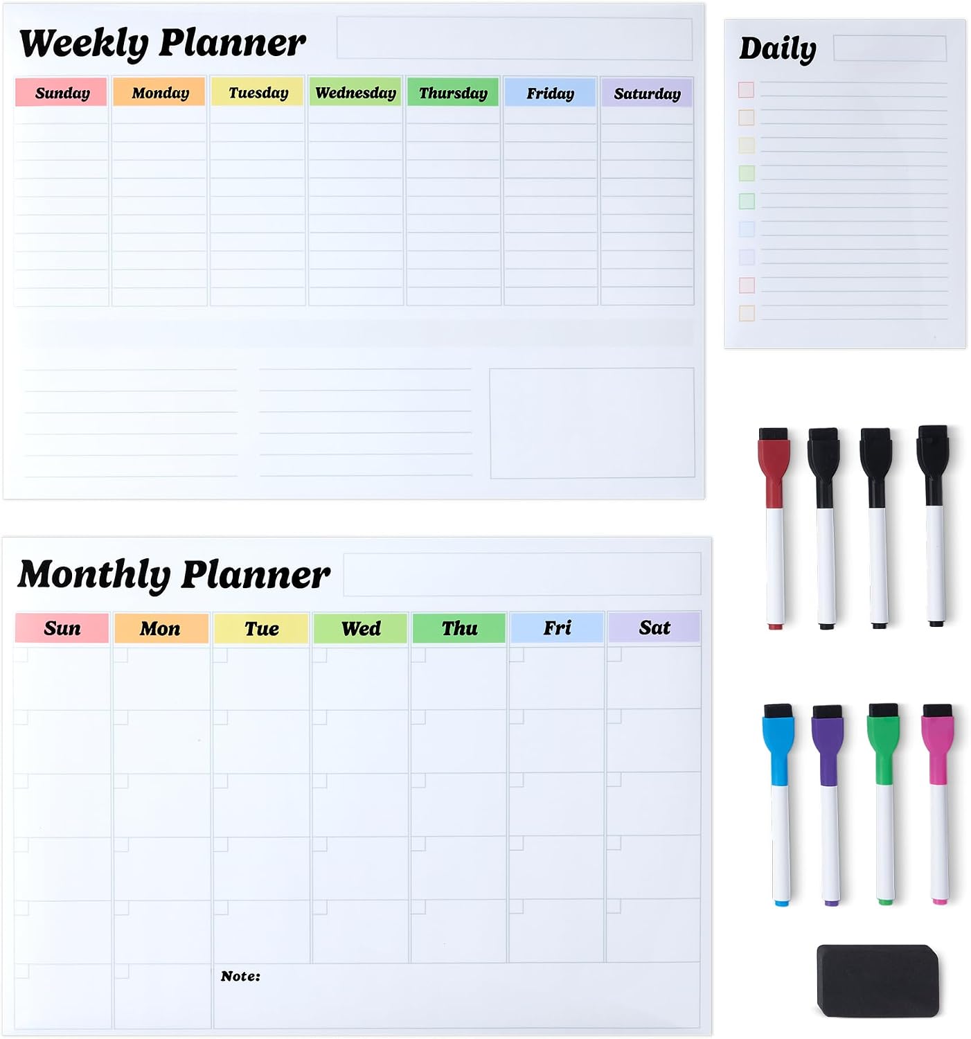 Amazon Basics Magnetic Dry Erase Whiteboard Calendar for Fridge, Easy to Clean, Schedule Organizer, 12" x 17", Includes 4 Markers and Eraser