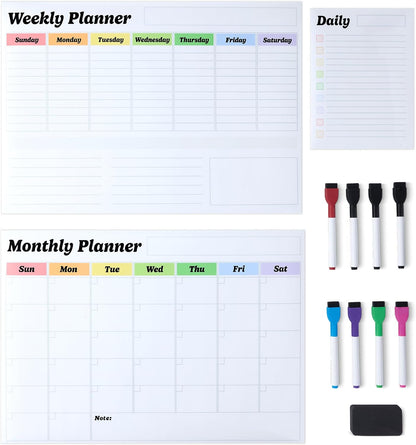 Amazon Basics Magnetic Dry Erase Whiteboard Calendar for Fridge, Easy to Clean, Schedule Organizer, 12" x 17", Includes 4 Markers and Eraser