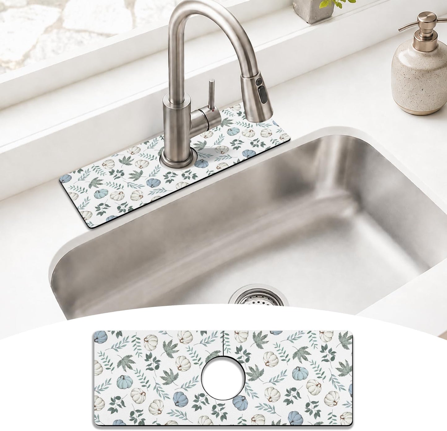 Light Brown White Checkered Kitchen Sink Splash Guard Faucet Mat,Faucet Non-Slip Absorbent Mat,Farmhouse Sink Splash Guard Behind Faucet for Kitchen Bathroom, 15"x5.5"