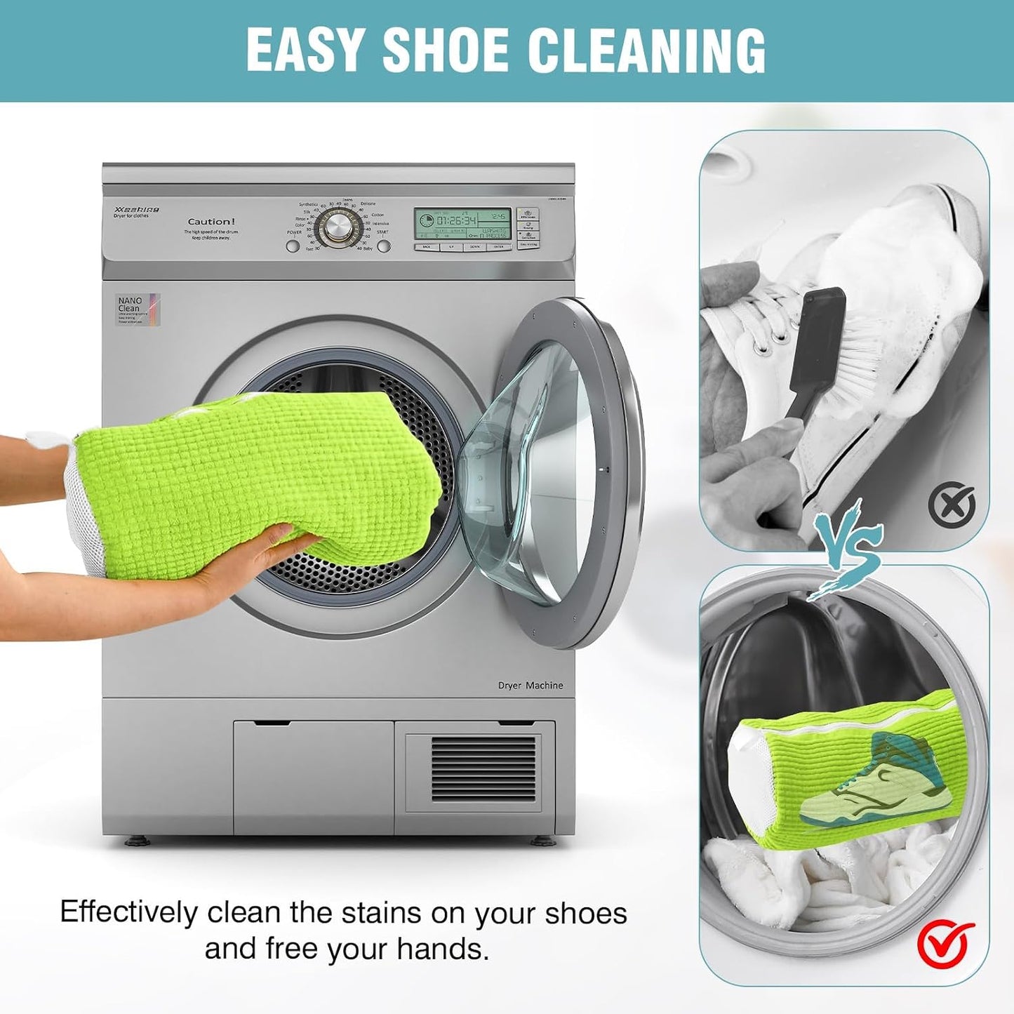 Shoe Washing Machine Bag, Shoe Laundry Bag for Washer and Dryer | 2 Pack Shoe Cleaning Bag for Sneakers & Tennis Shoes, XXL Size, Shoe Protection, Dry Bags, Zipper Hook, Travel & Dorm Storage