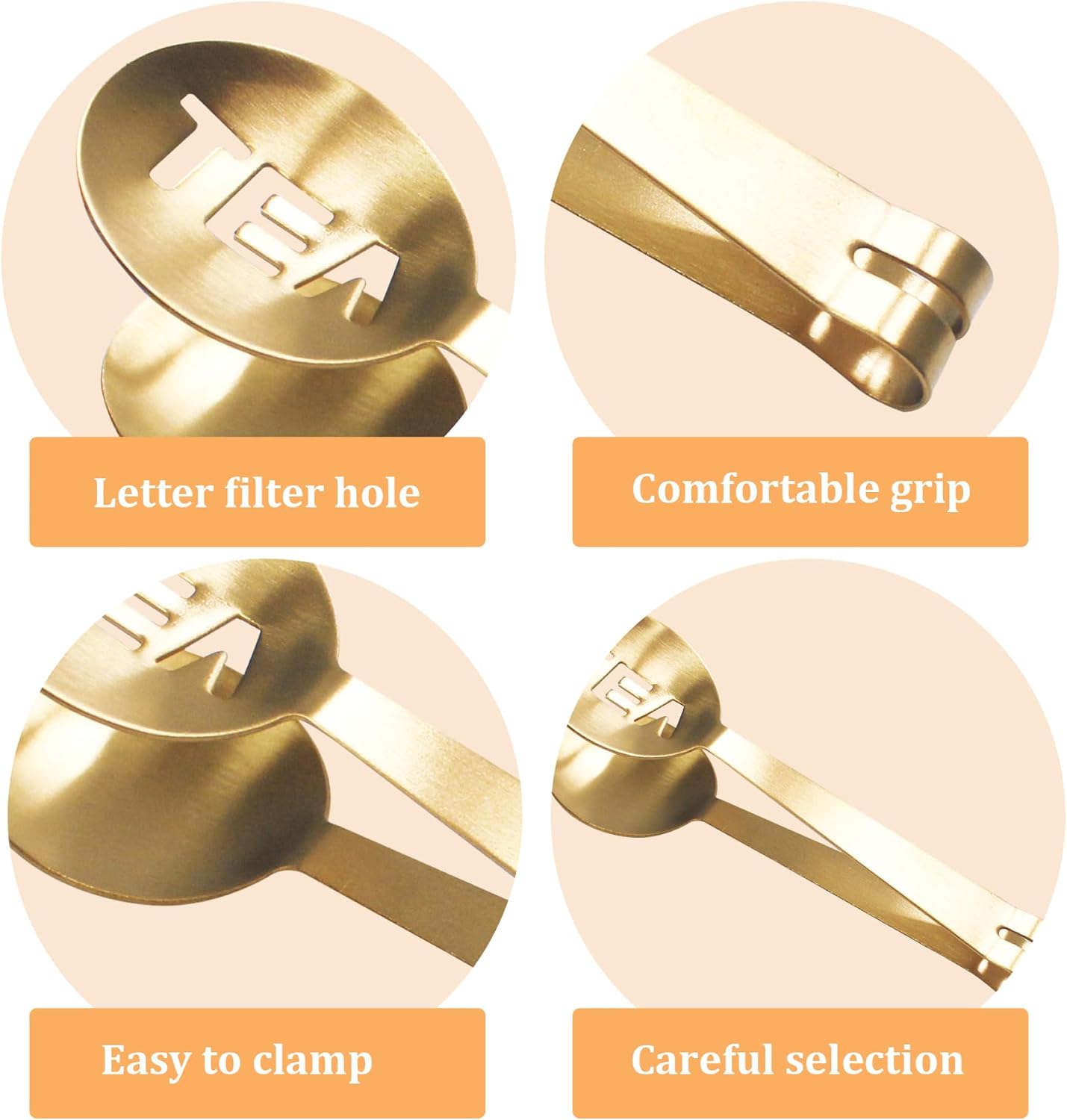 Tea Bag Squeezer, 4.8inch Stainless Steel Golden Squeezer Tongs, Teabag Squeezer, Tea Strainer Holder Clip, Tea Filter Spoon Clamp, for Loosing Leaf, Gripping Ice Cube, Sugar