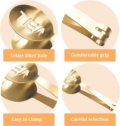 Tea Bag Squeezer, 4.8inch Stainless Steel Golden Squeezer Tongs, Teabag Squeezer, Tea Strainer Holder Clip, Tea Filter Spoon Clamp, for Loosing Leaf, Gripping Ice Cube, Sugar