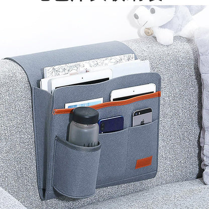 Bringsine 5 Pockets Bedside Caddy, Felt Bed Storage Organizer Hanging Bag Holder for Magazine Book Phone Tablet iPad Cables Remote and Glasses Holder Home Dorm Bed Sofa-Black