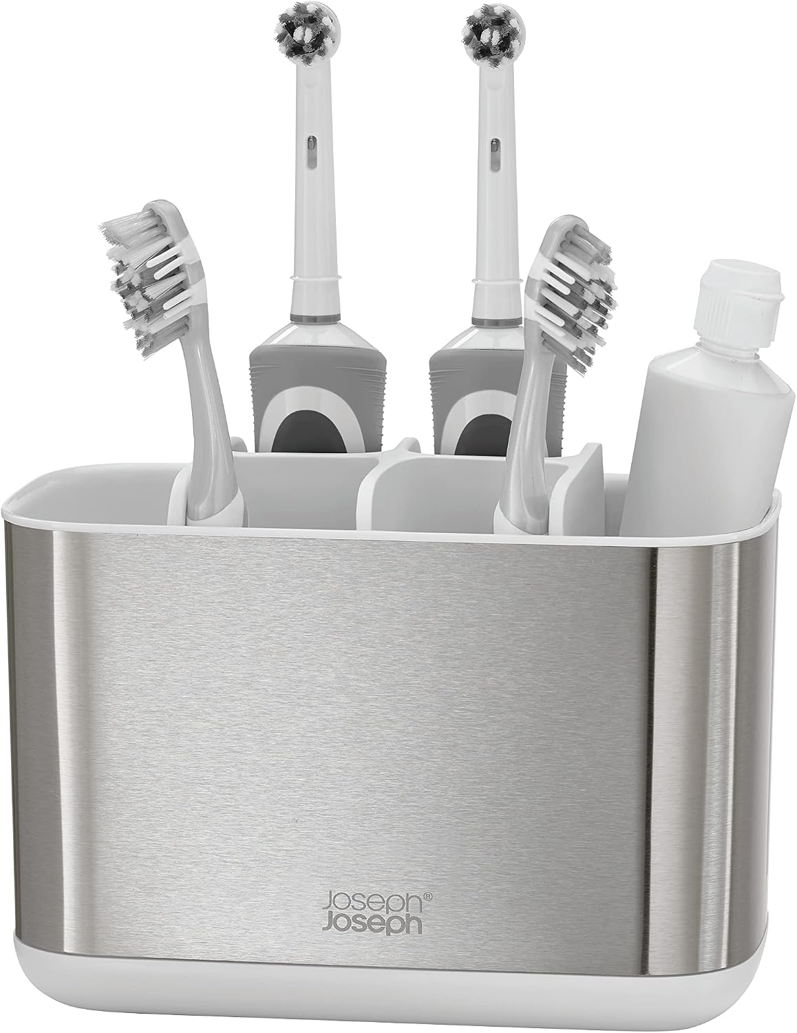 Joseph Joseph Easy-Store - Compact Toothbrush Holder Caddy Bathroom Storage , Grey/White, Regular