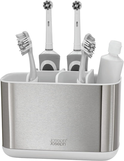 Joseph Joseph Easy-Store - Compact Toothbrush Holder Caddy Bathroom Storage , Grey/White, Regular