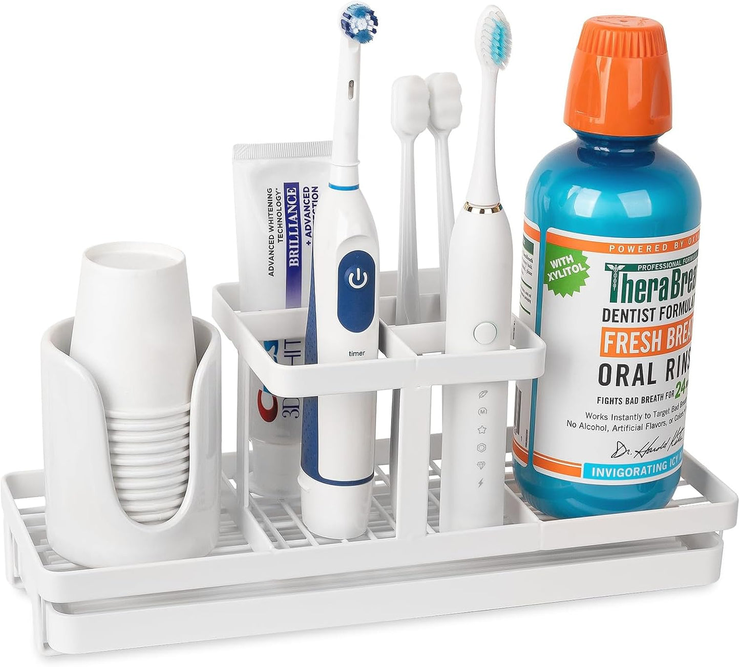 Toothbrush Holders Toothpaste Organizer Bathroom Accessories, Matte Black | Carbon Steel, 4 Slots, Removable Drip Tray, Easy to Clean, Electric Toothbrush Storage, for Countertop, Shower, Sink