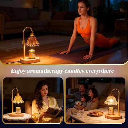 Flower Candle Warmer Lamp,Adjustable Timer & Dimmer(Green) | Adjustable height fits jars. Timer & dimmer safe melt. 2 bulbs & heat-proof base. Perfect for bedroom, office, or gifting.