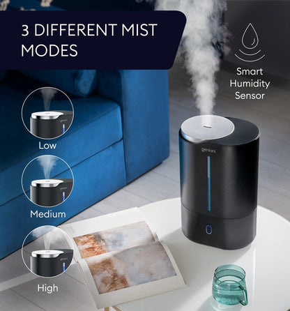GENIANI Cool Mist Air Humidifiers for Bedroom, Plants, and Large Rooms - Quiet Humidifiers for Baby Room with Auto Shut Off & Night Light (3.9L, White)