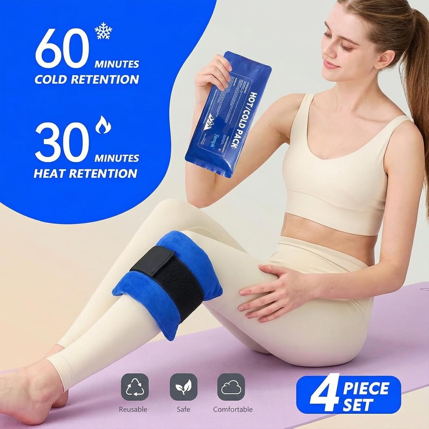 Reusable Hot and Cold Ice Packs for Injuries Long Lasting Reusable Gel Wraps for Shoulder Back Knee Joint Pain Muscle Soreness and After Surgery 3pcs with Strap 10.5"x4.3"x1.2"