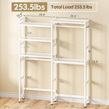 Cozivolife Over The Washer Dryer Storage Shelf: Bamboo 5 Tiers (Natural) | Laundry Room Drying Rack with Adjustable Shelves and 4 Hooks - Space Saver Organizer for Hanging Clothes and Towels