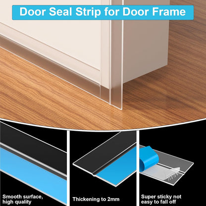 Weather Stripping Door Seal, 20 Ft Shower Door Seal, Clear, 1 in | Flexible door sweep for frames, fits doors, windows, and glass showers, seals gaps up to 0.5", blocks air leaks and dust