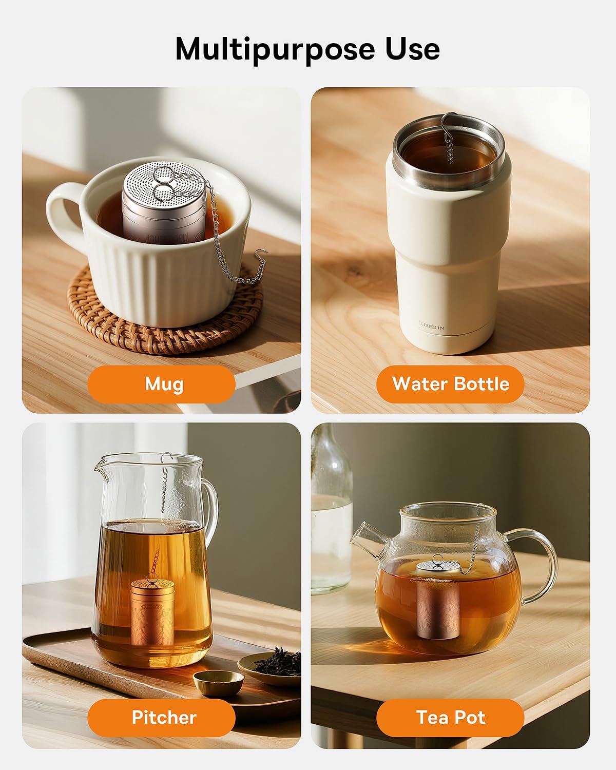 House Again 2 Pack Tea Infusers, Extra Fine Mesh Tea Strainers for Loose Tea, Updated Slim Threaded Lid & 304 Stainless Steel, Loose Leaf Tea Steeper for Brew Tea Spices & Seasonings