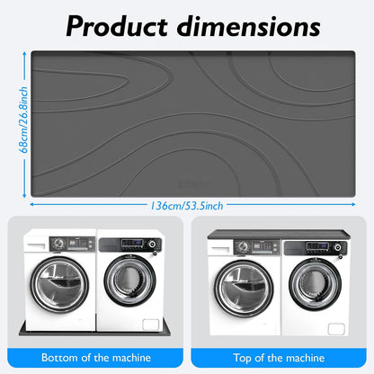 Washing Machine Drain Pan Silicone Mat,53.5x26.8inch Non-Slip Waterproof Washer Tray,Raised Edge Drip Mat for Under Dryer or Washer,Anti-Vibration,Floor Leak Protector for Laundry Room