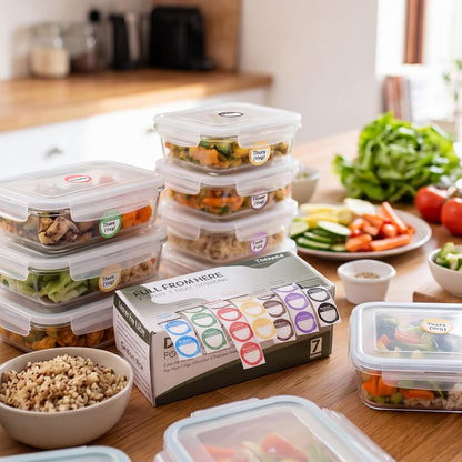 7000 Pcs Removable Day Label with Marker, 7 Colors, 1 inch - Peel Tab Waterproof Freezer Safe Food Labels (Mon-Sun) for Meal Prep and Restaurant Kitchen