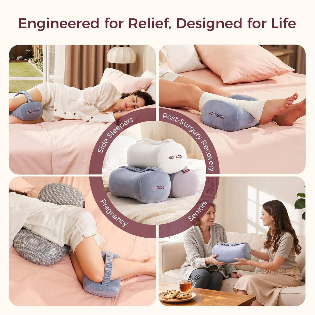 Momcozy Knee Pillow for Side Sleepers, Soft Memory Foam & Pinch-Free Design