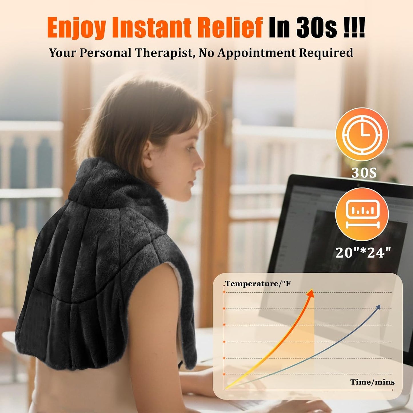 Weighted Heating Pad for Neck and Shoulders and Back, 6X Far Infrared Heat | 30S Fast Heating Pain Relief,160°F Max Temp, 8 Heat Settings, 4H Auto-Off, Memory Function, Gifts for Men Women(24" x 20")