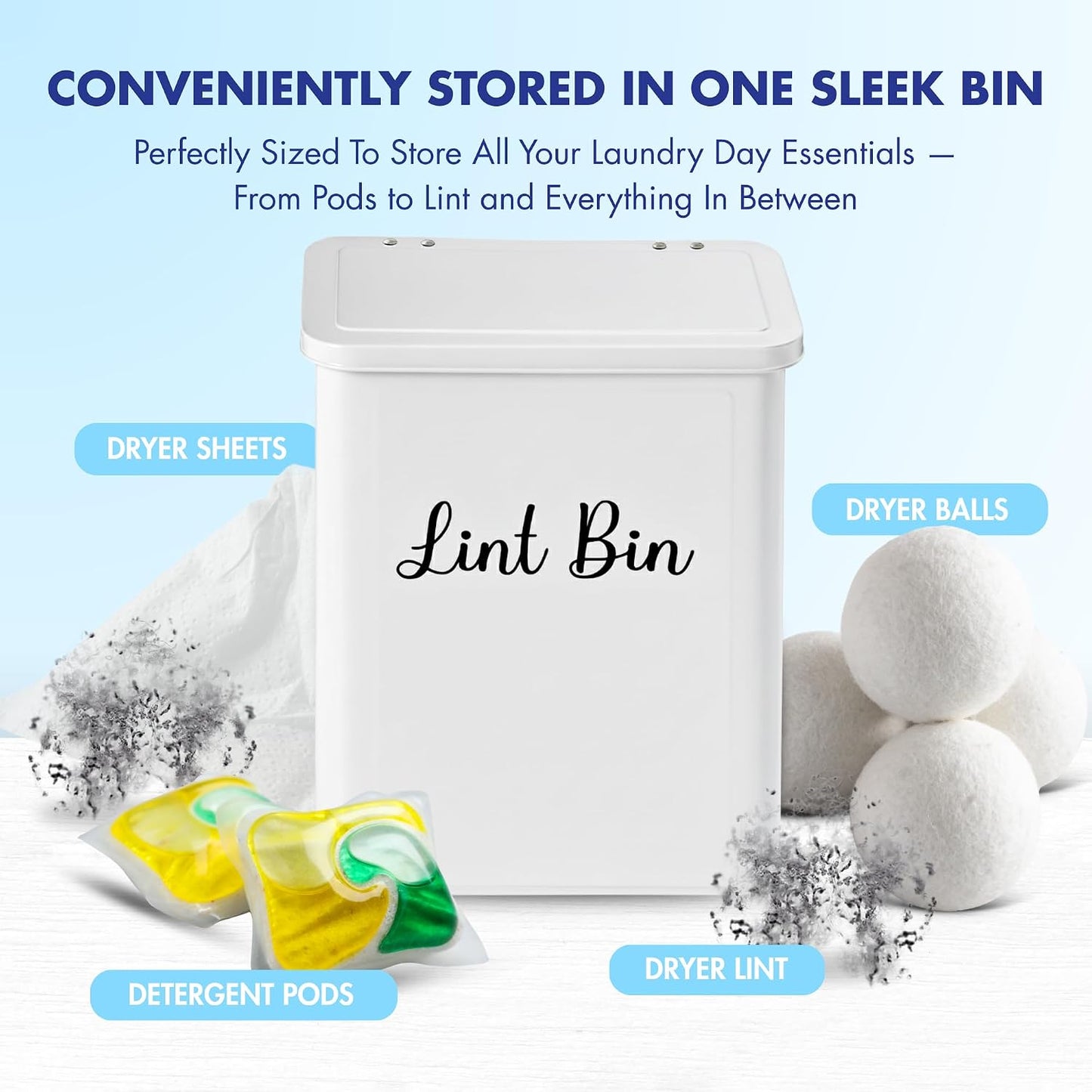 Magnetic Lint Bin for Laundry Room – Black Metal Lint Holder with Lid – Wall Mount & Magnetic Trash Can – Modern Farmhouse Style for Laundry Room Organization and Storage