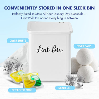 Magnetic Lint Bin for Laundry Room – Black Metal Lint Holder with Lid – Wall Mount & Magnetic Trash Can – Modern Farmhouse Style for Laundry Room Organization and Storage