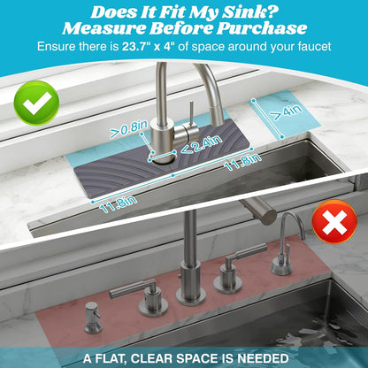 SpaceHacks Stone Faucet Mat for Kitchen Sink 23.7x4 in, Light Gray | Fast Drying Diatomite Stone Drying Mat, Water Splash Guard, Textured Drainage Sink Protector, Suits Bathroom&Kitchen Counter