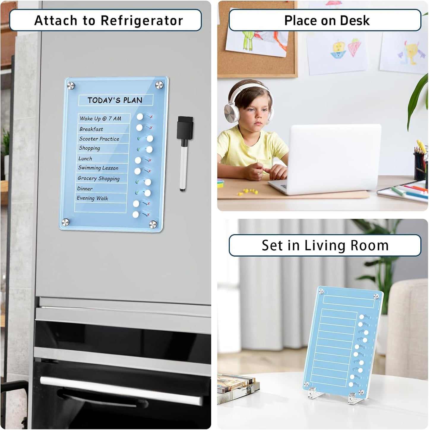NiHome Chore Chart for Kids & Adults, Magnetic to Do List Board w/Stand | Acrylic Dry Erase Checklist & Routine Task Board, Fits Fridge Or Desk, 10 Sliders, ADHD Tools For Family Home Office School
