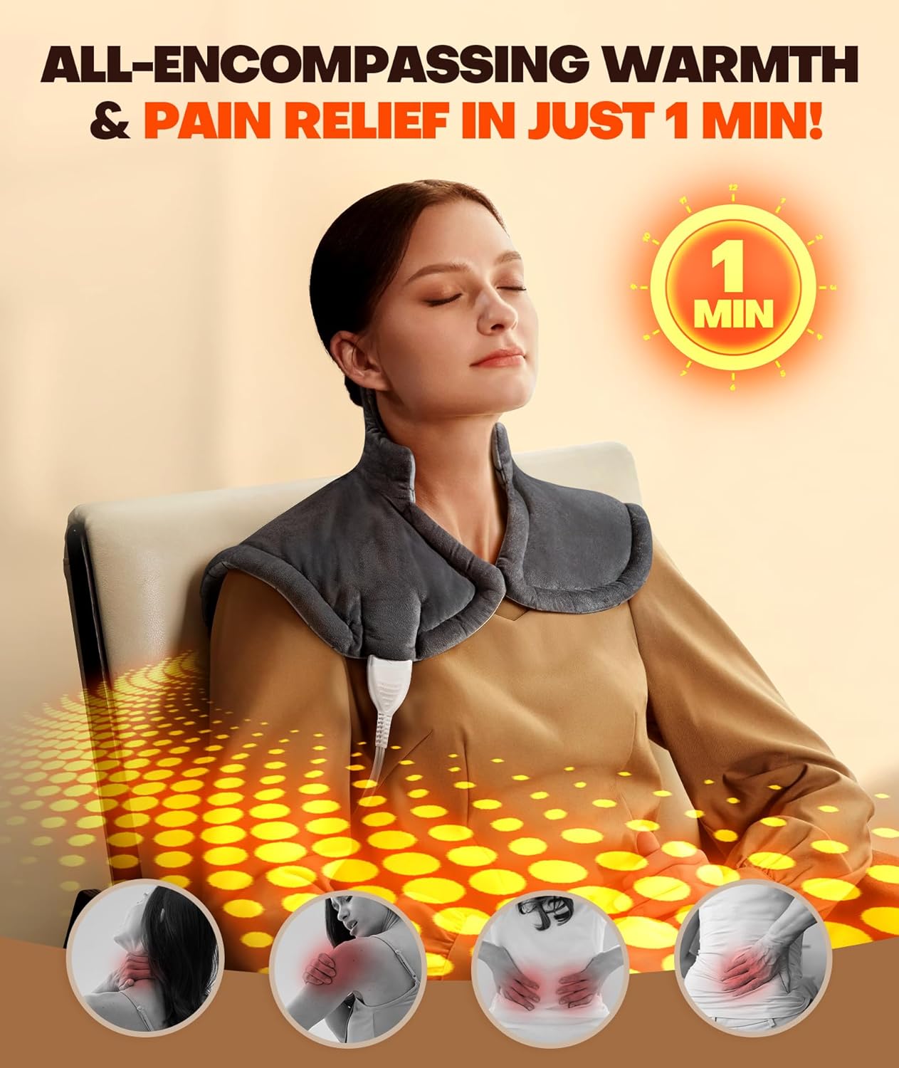 Graphene-Infused 1Min Fast Heating Pad, Deeper Muscle Relief Weighted Heating Pads for Neck and Shoulders and Back, Heated Wrap with 6 Heat Options 4 Auto Timer, Surprise for Men Women Mom Christmas