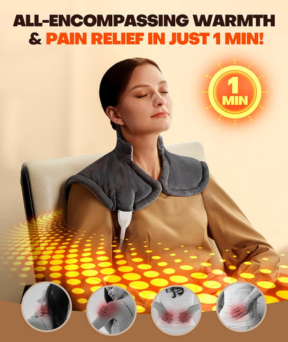 Graphene-Infused 1Min Fast Heating Pad, Deeper Muscle Relief Weighted Heating Pads for Neck and Shoulders and Back, Heated Wrap with 6 Heat Options 4 Auto Timer, Surprise for Men Women Mom Christmas