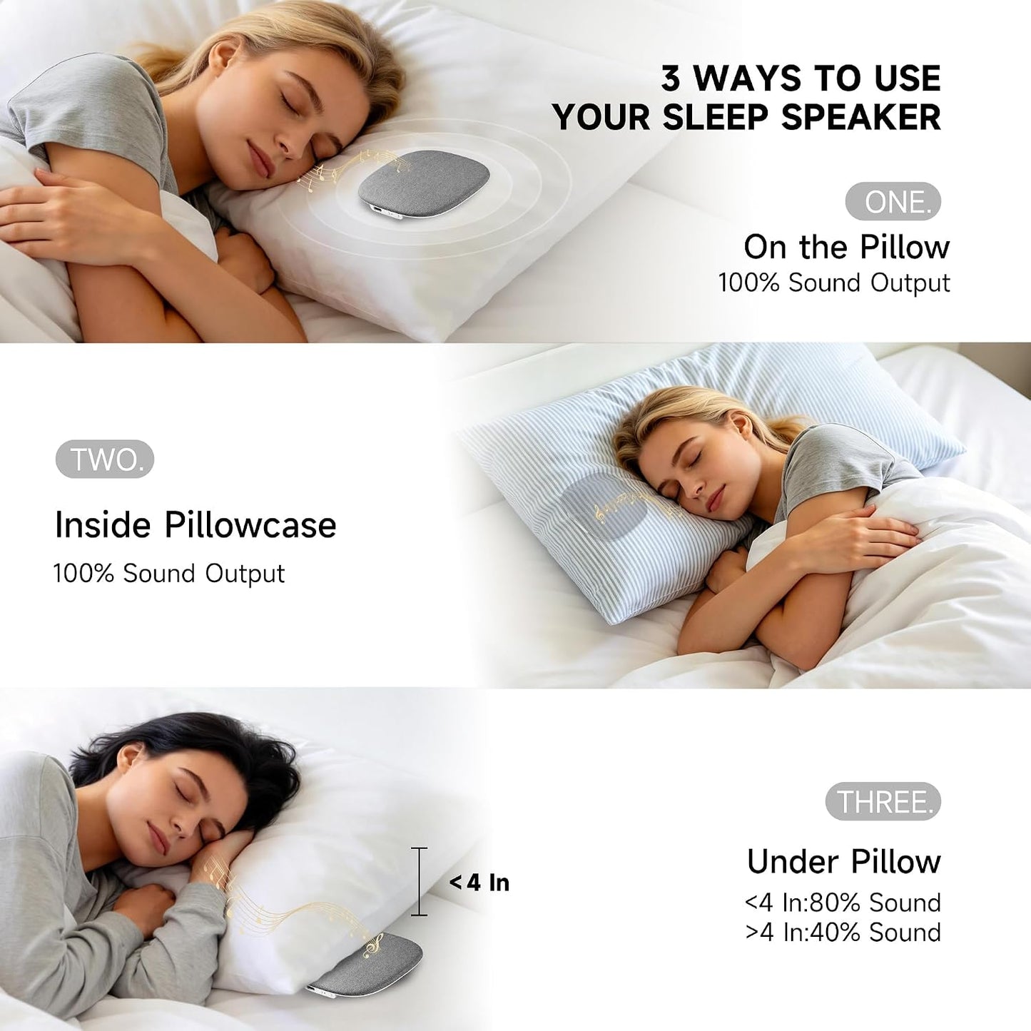 TAZATA Bluetooth Pillow Speaker for Sleeping, Blue | Under Pillow Sleep Speaker, 100 White Noise Sounds (Pink/Brown Noise), Auto-Off Timer, Side Sleeper Friendly