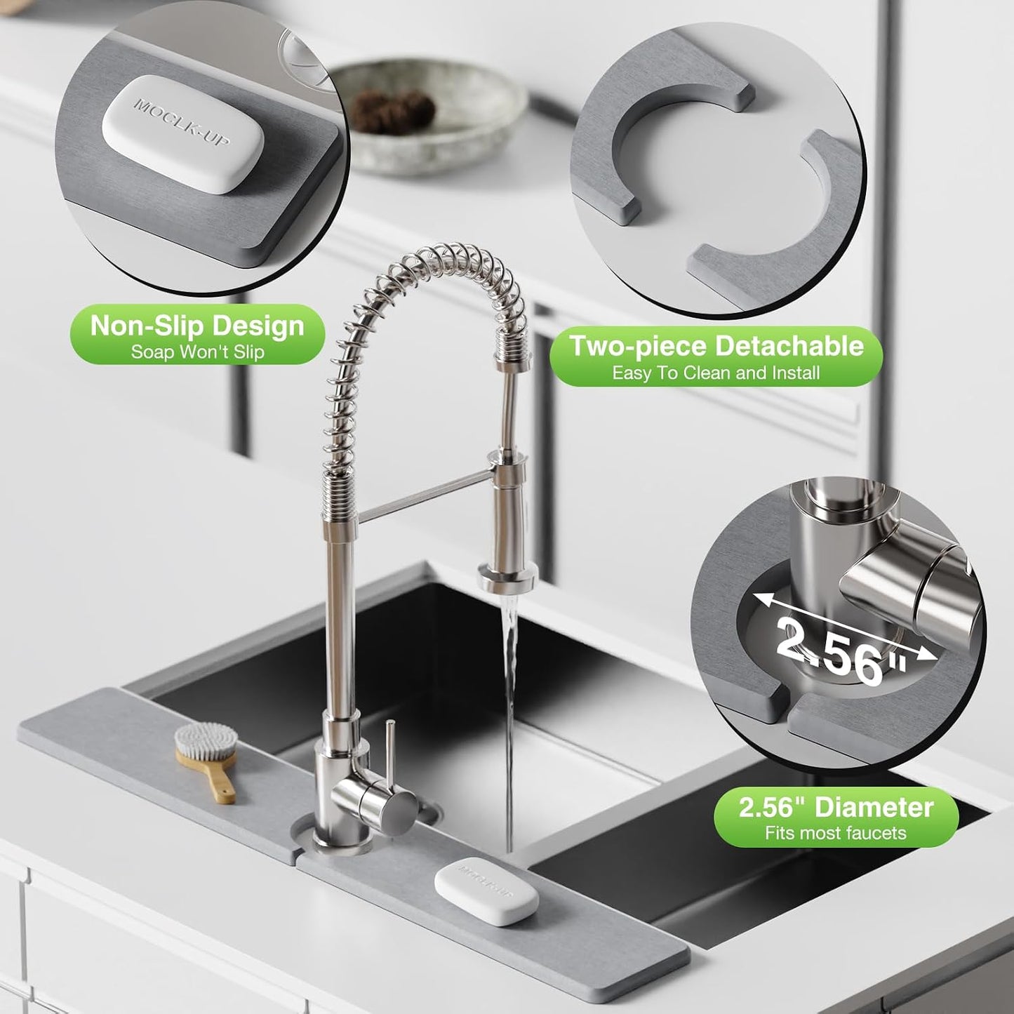 Premium Stone Faucet Mat for Kitchen Sink, 30" x 4" White | Quick Drying & Water Absorbent, Sink Splash Guard Tray for Prevents Moisture Buildup