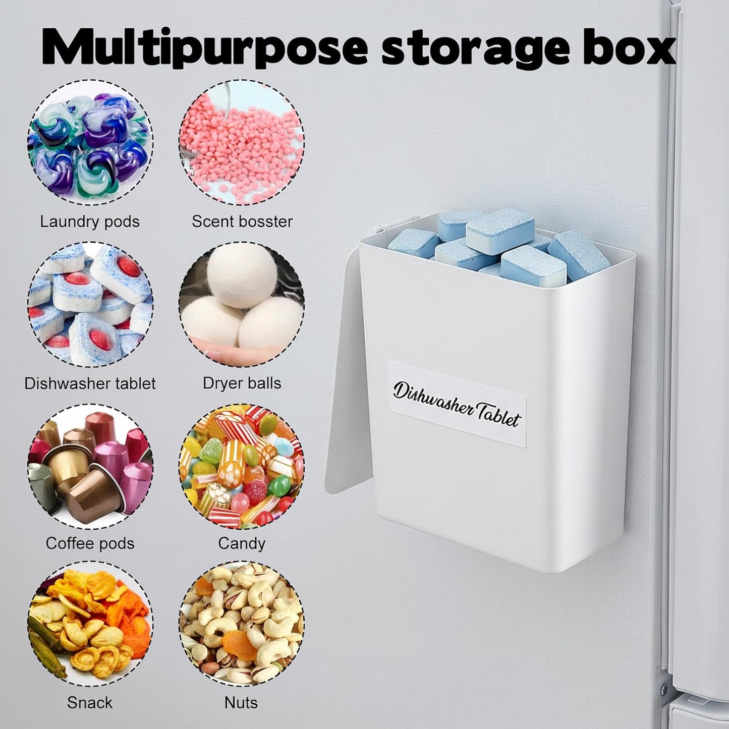 Rainmae Magnetic Laundry Lint Bin with Lid, Dryer Lint Bin, Wall-Mounted Trash Can with Lid Plastic Storage Dryer Lint Holder, Magnetic Lint Bin, Space-Saving Organizer Solution for Laundry, White