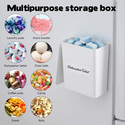 Rainmae Magnetic Laundry Lint Bin with Lid, Dryer Lint Bin, Wall-Mounted Trash Can with Lid Plastic Storage Dryer Lint Holder, Magnetic Lint Bin, Space-Saving Organizer Solution for Laundry, White