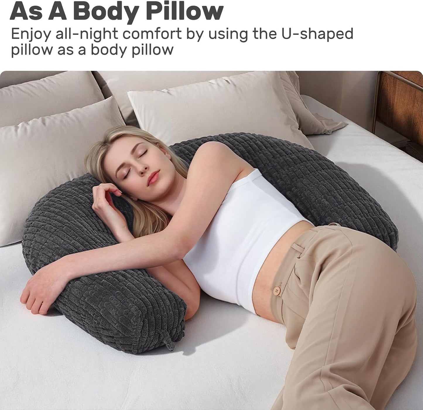 Reading Pillow for Bed, Backrest Pillow with Arms for Adult | Bed Pillow for Sitting Up, Back Support Pillows for Sleeping, Reading and Gaming with Shredded Memory Foam, Gray