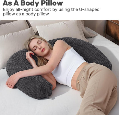 Reading Pillow for Bed, Backrest Pillow with Arms for Adult | Bed Pillow for Sitting Up, Back Support Pillows for Sleeping, Reading and Gaming with Shredded Memory Foam, Gray