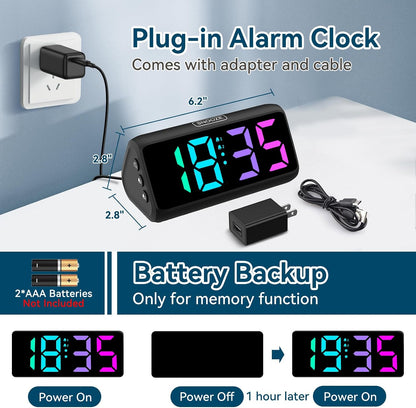 Netzu Loud Alarm Clock for Heavy Sleepers, RGB Alarm Clocks for Bedrooms Seniors Kids, Plug in Digital Clock with 5 Dimmers, 2 Alarms, 4 Volumes and Snooze