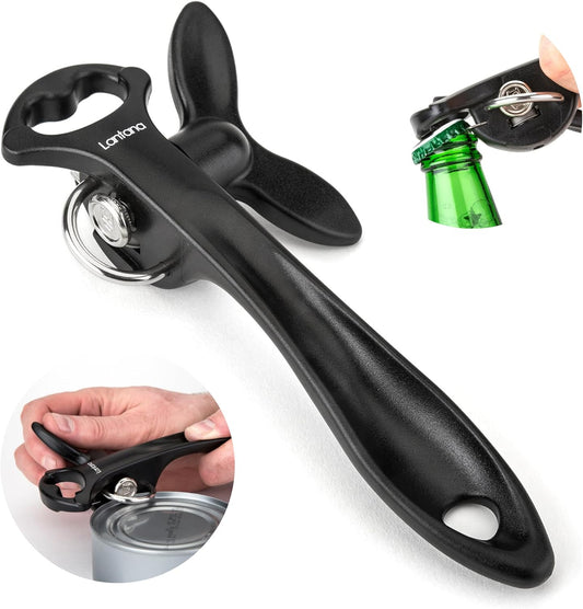 Lantana Can Opener (Smooth Edge/Safety), Handheld Manual, Bottle Cap Lifter | No sharp edges, smooth edge safety cutting, lid fits back onto can, easy grip handle, lightweight and easy to use