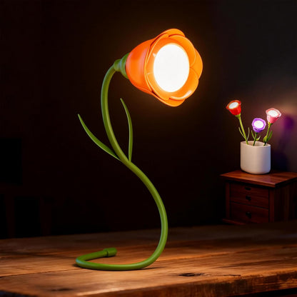 Rose Flower Lamp Rechargeable Reading Light for Bed,3-Color Modes Adjustable Brightness Small Night Light Neck Reading Light,Festival Gifts for Kids Mom Girlfriend Grandma(Orange-red)