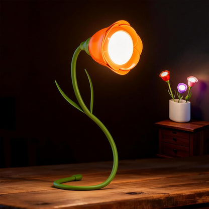 Rose Flower Lamp Rechargeable Reading Light for Bed,3-Color Modes Adjustable Brightness Small Night Light Neck Reading Light,Festival Gifts for Kids Mom Girlfriend Grandma(Orange-red)