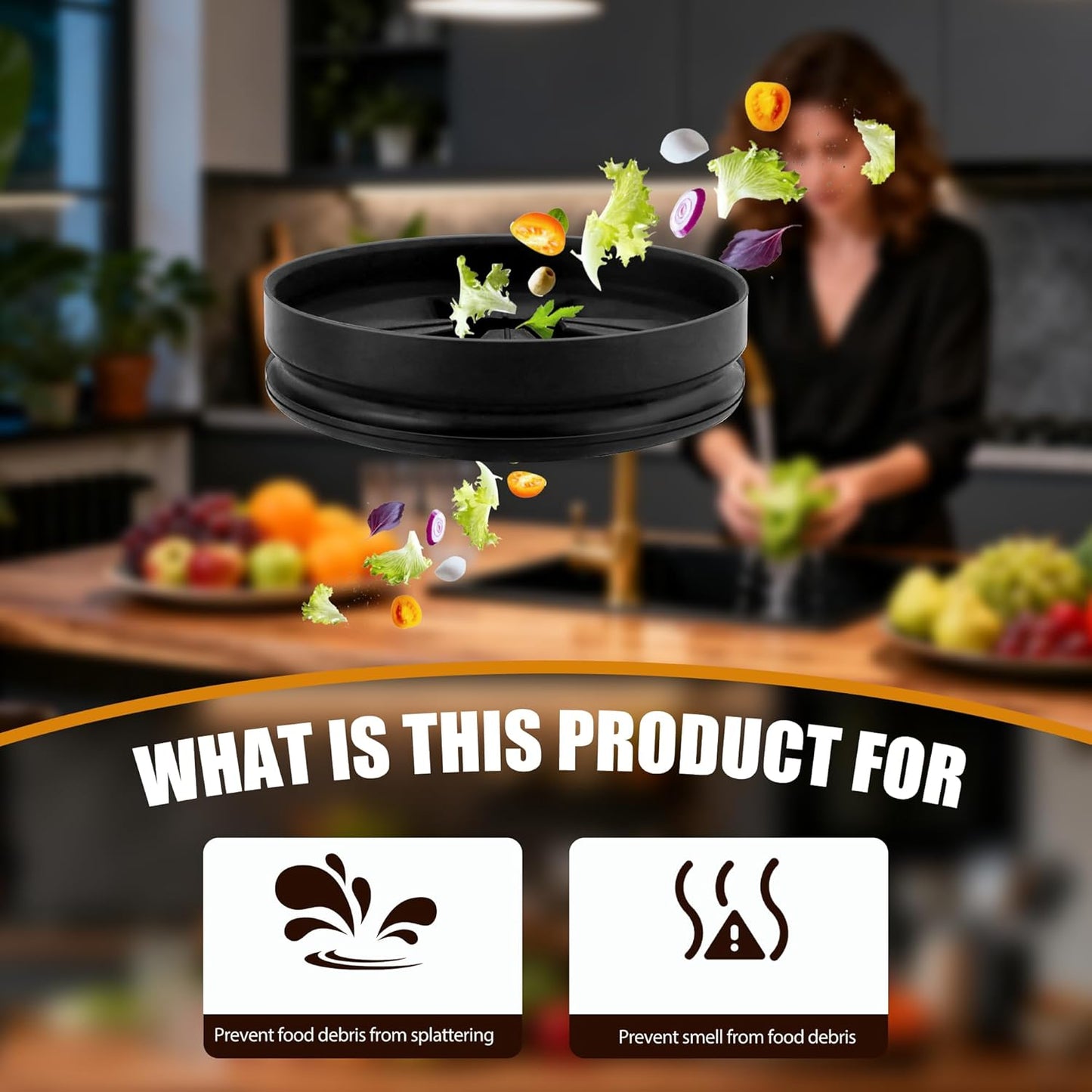 3 3/8" Garbage Disposal Splash Guard Replacement for InSinkErator Evolution | QCB-AM rubber Drain Insert, Sink Baffle, Garbage Disposer Accessories, Upgraded Removable Quiet Collar Drain Plugs, Black