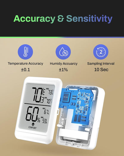 BN-LINK Digital Hygrometer Indoor Room Thermometer with LCD, 2 Pack | Accurate Temperature and Humidity Meter with Large LCD Monitor for Home, Bedroom, Terrarium, Incubator, Greenhouse