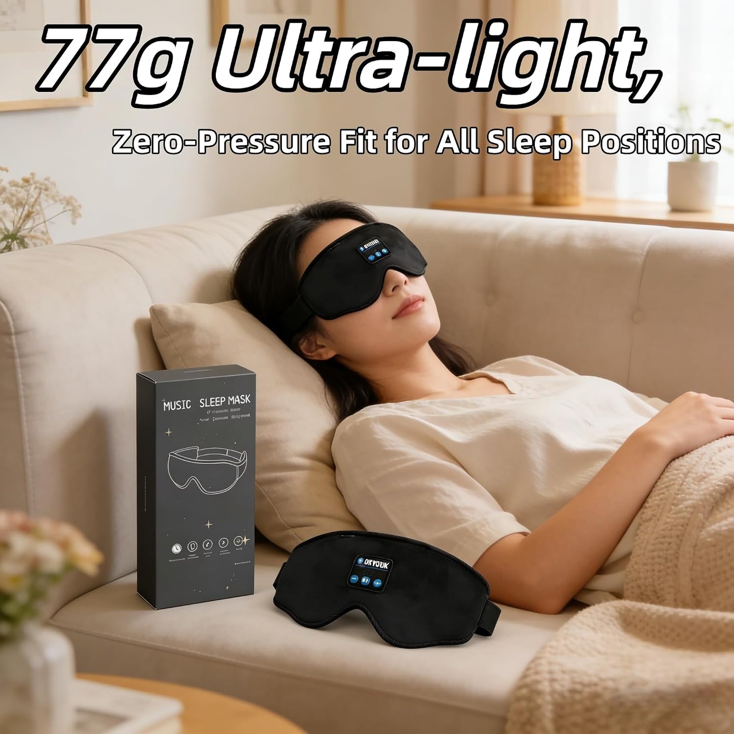 2026 New Sleep Headphones Pro | Built-in White Noise Sleep Mask,75g Ultra-Light Bluetooth Eye Mask for All Face Shapes, Zero-Pressure Fit, Breathable Bamboo, 100% Blackout for Deep Sleep & Travel