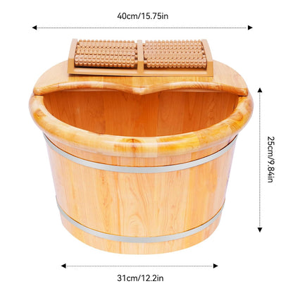 Cedar Wood Foot Bath Bucket, Large Wooden Foot Spa Tub with Massage Roller, Natural Pedicure Foot Soaking Barrel for Home Relaxation, Stress Relief, Deep Cleaning, 15.75 Inch, Includes Lid